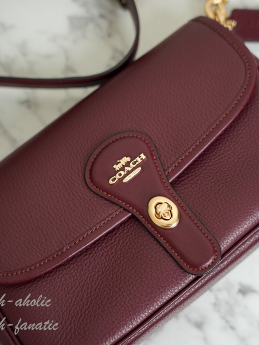 COACH CY683 Hadley Shoulder Bag Crossbody Leather in Dark Wine Gold - Picture 11 of 14